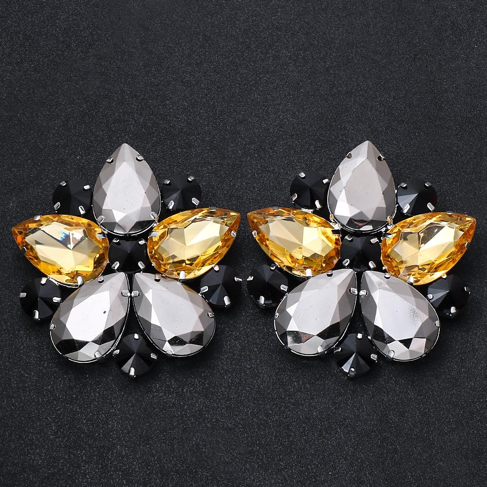 Stonefans Bridal Flower Clip On Earrings Non Piercing Accessories Statement Women Colorful Rhinestone Ear Clip Wedding Jewelry
