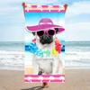 Cute Pug Dog Print Beach Towel Quick Dry Microfiber Towel Soft Lightweight Absorbent Towel for Summer Beach Pool and Travel Use