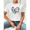 European Size 1pc Women'S Casual Round Neck Short Sleeve T-Shirt | Colorful Floral Heart Print, Perfect for Spring/Summer