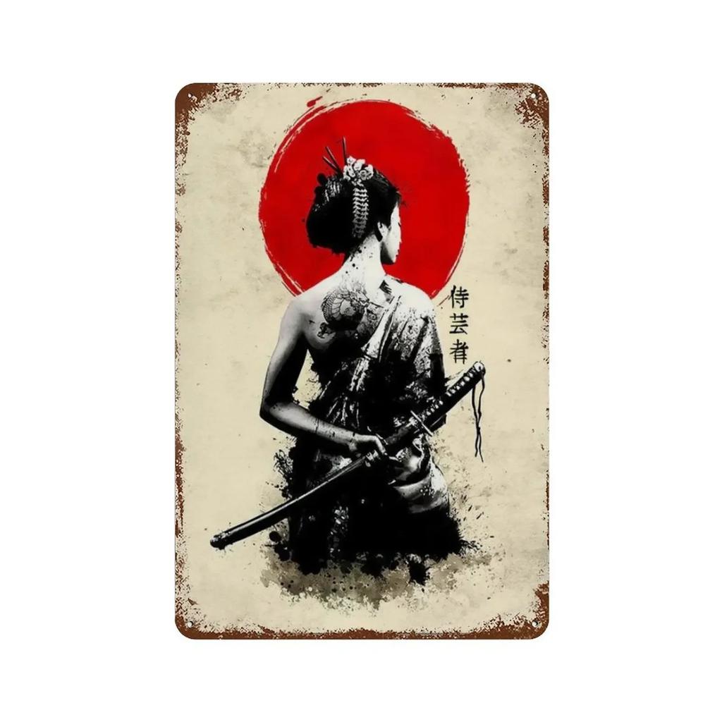 1pc Japanese Samurai Metal Aluminium Signs Wall Art Character Posters Decor Decorating Picture for Bar Living Room 8x12 Inc