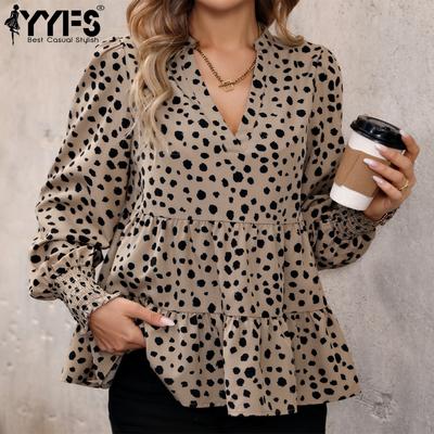 Chemisiers et chemises décontractés à manches longues et col en v pour femmes, imprimé léopard