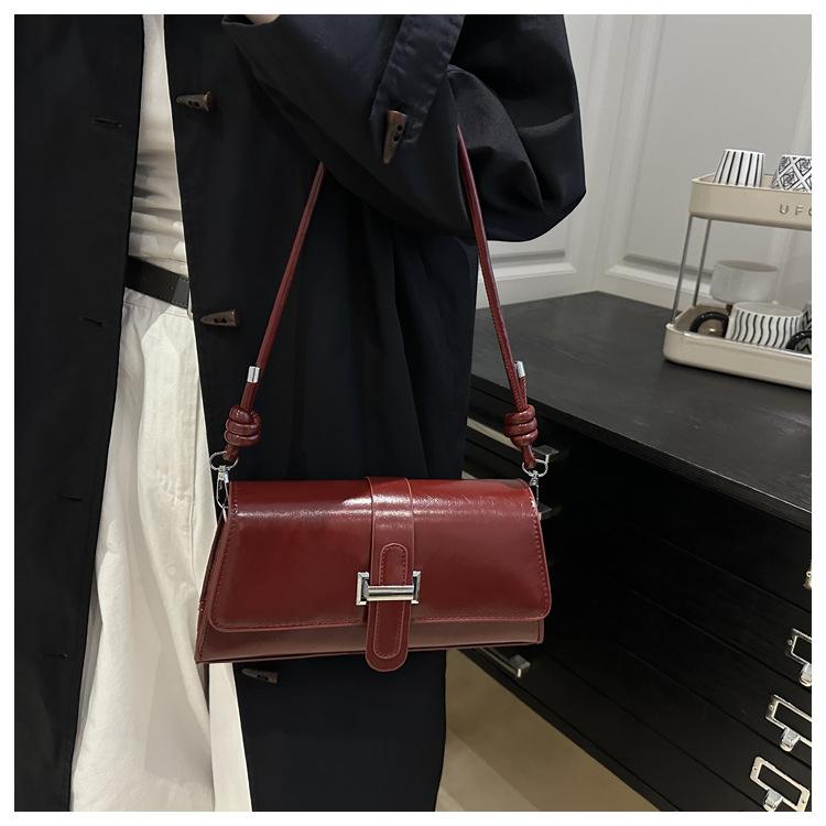 French Chic Faux Leather Baguette Bag Trendy Shoulder Armpit Crossbody Purse