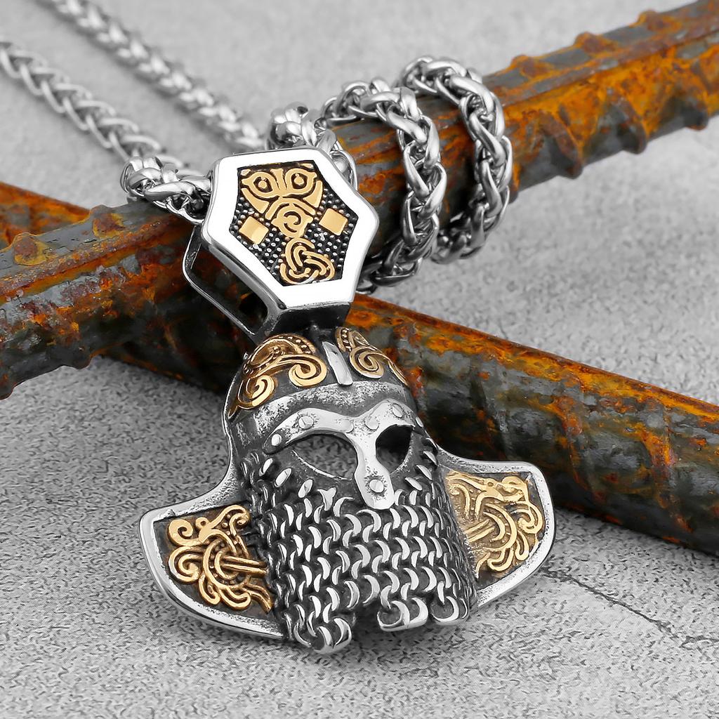 Severský Odin Vraní Lebka Přívěsek Náhrdelník Gotická Nerezová Ocel Vraní Lebka Kompas Runový Náhrdelník pro Muže Punkové Šperky