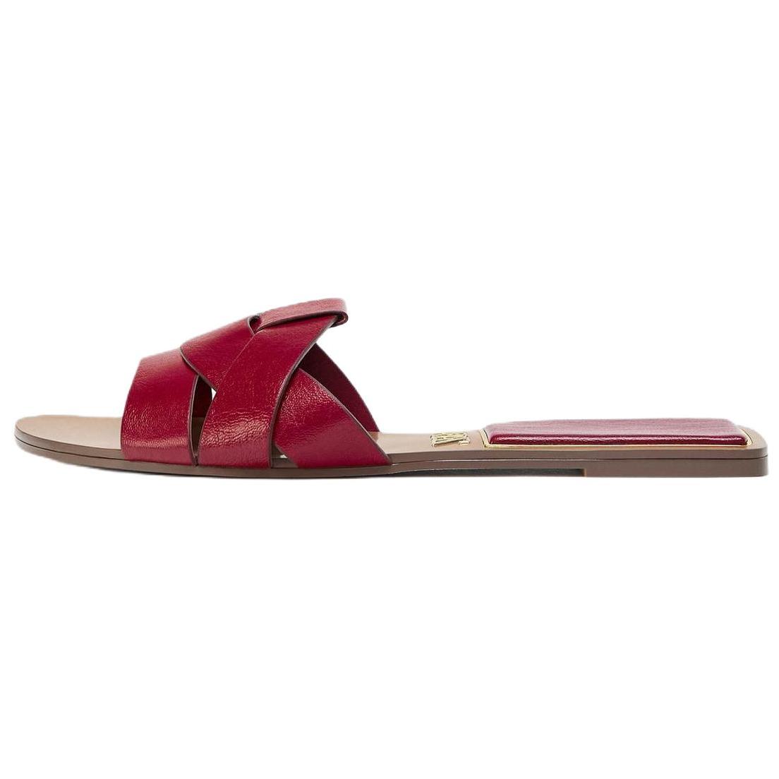 

Zara Vintage Open-Toe Cross-Strap Flat Anti-Rubbing Slide Sandals Women sandals Crimson 2642511022 37