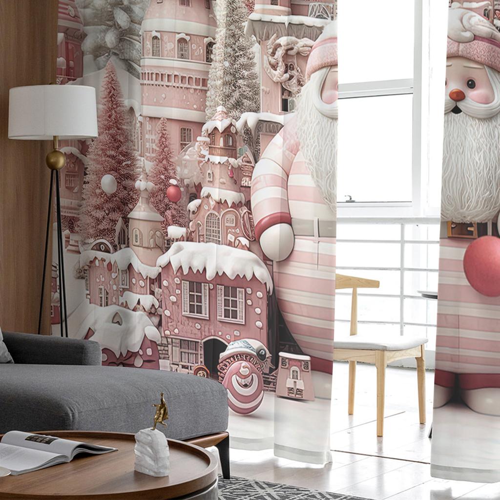 Christmas Santa Claus Snowflakes Sheer Curtains Christmas Home Decorations Window Tulle Curtains For Living Room Bedroom