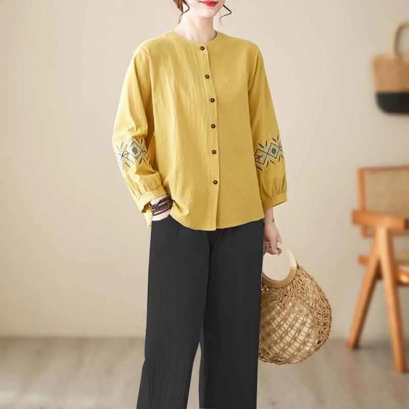 Gilet Cardigan Veste pour Femme avec Broderie sur le revers Style Western Vêtement pour Mère d'âge moyen et âgé Chemise polyvalente