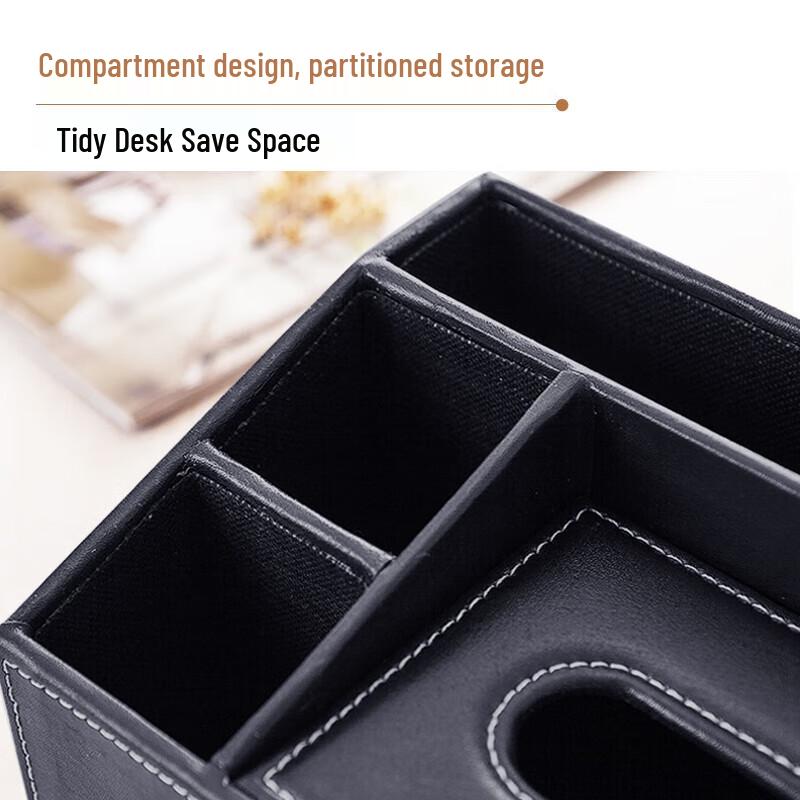 RYZH Leather Desk Organizer with Tissue Box and Pen Holder