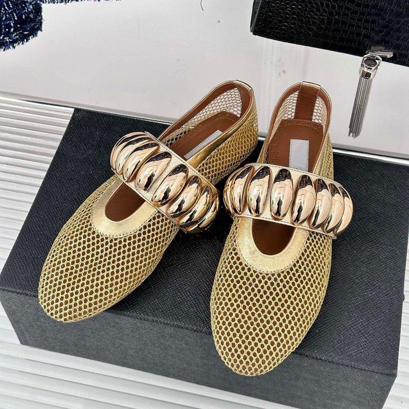Mesh Mary Jane Single Shoes Women's Fashionable Metal Buckle Flat Comfortable Ballet Dancing Shoes