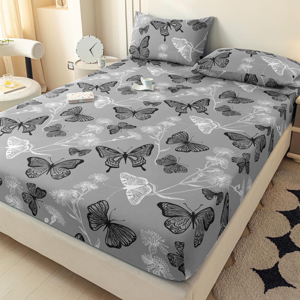 1Pcs Cartoon Butterfly Fitted Sheet Queen Size Mattress Cover With Elastic Band Twin Full Size Bed Sheet