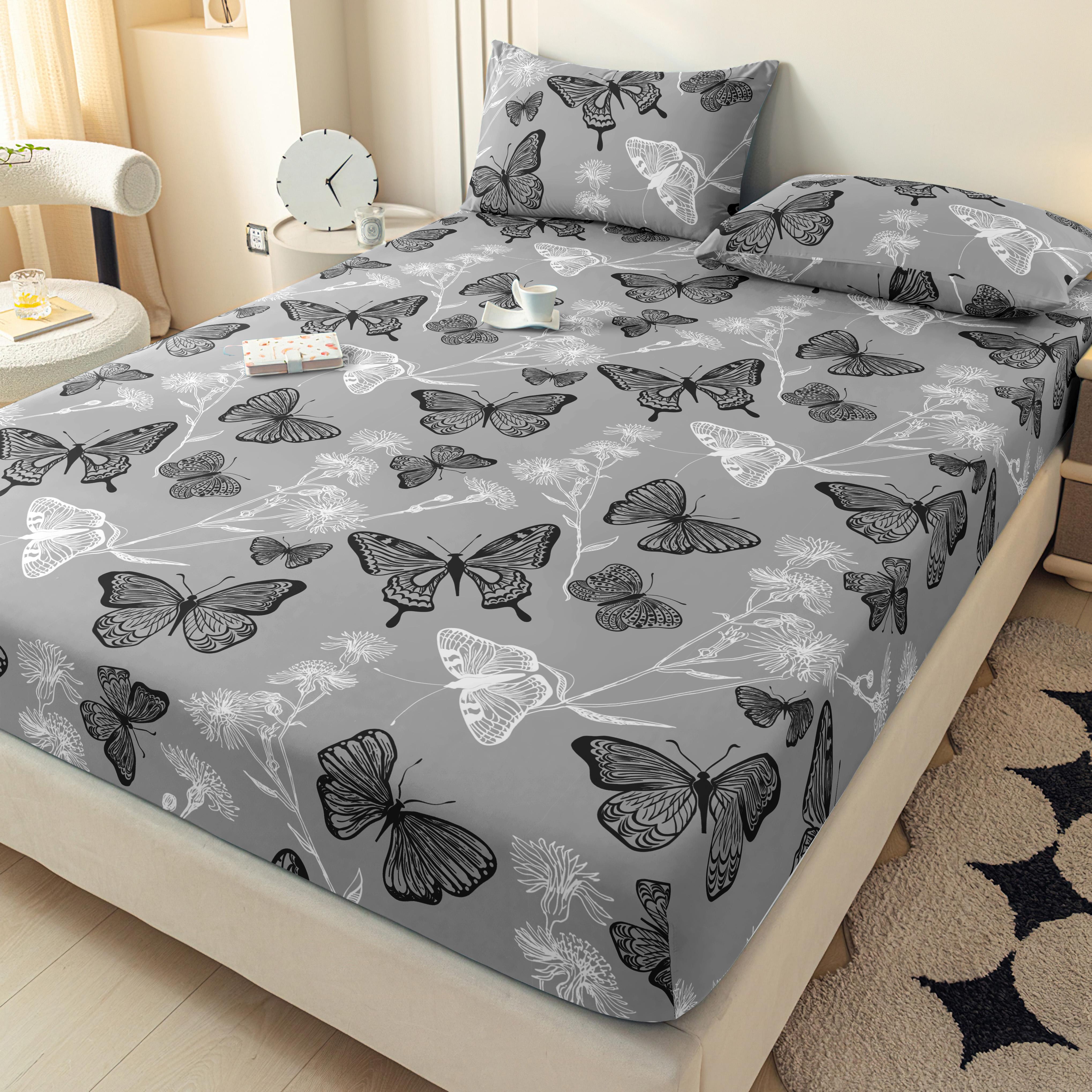 

1Pcs Cartoon Butterfly Fitted Sheet Queen Size Mattress Cover With Elastic Band Bed Sheet Twin Full Size Pillowcases 50x75cm