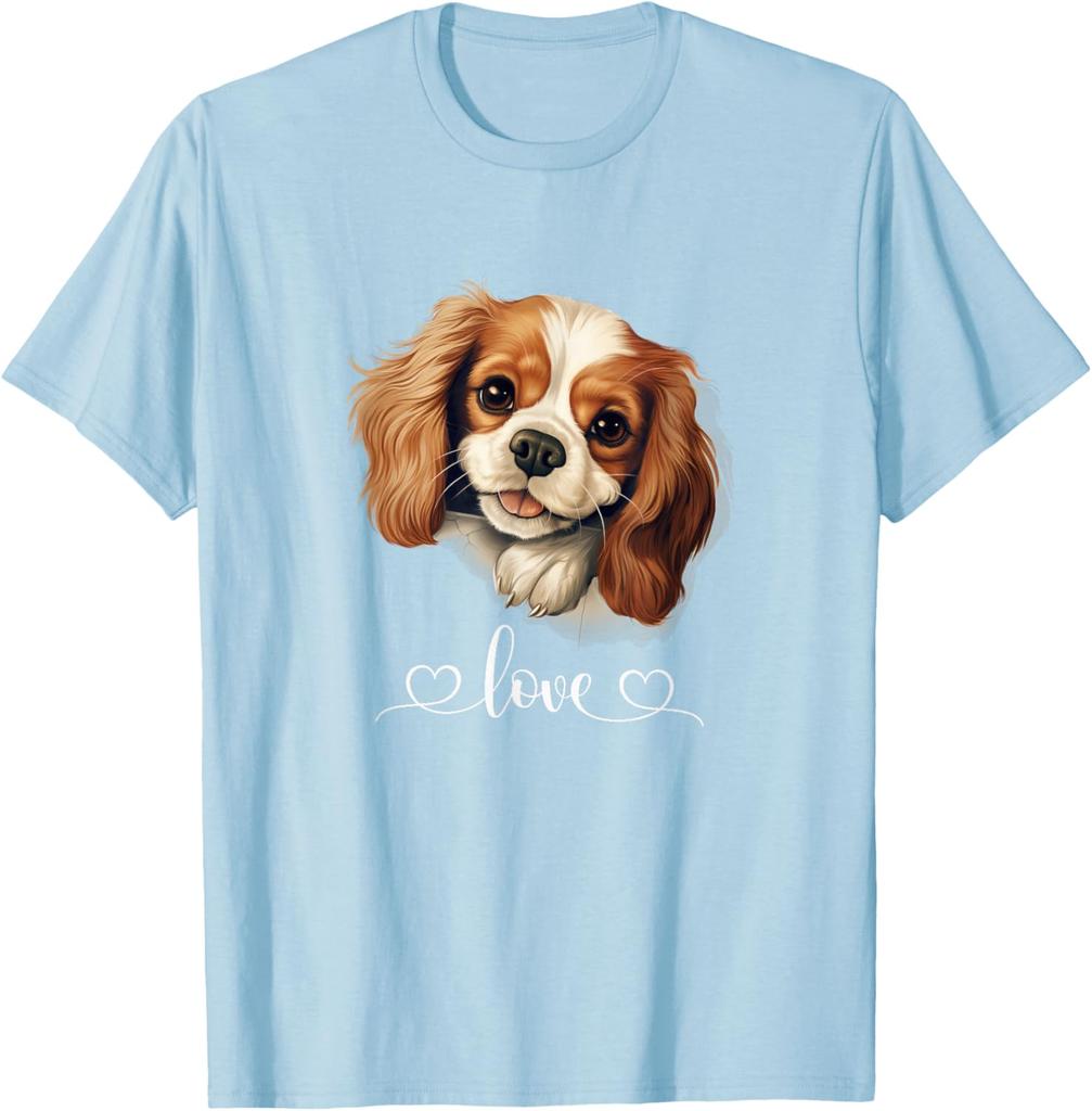Cavalier King Charles Spaniel Dog Love Graphic Print Cotton T-Shirt Casual Round Neck Tee