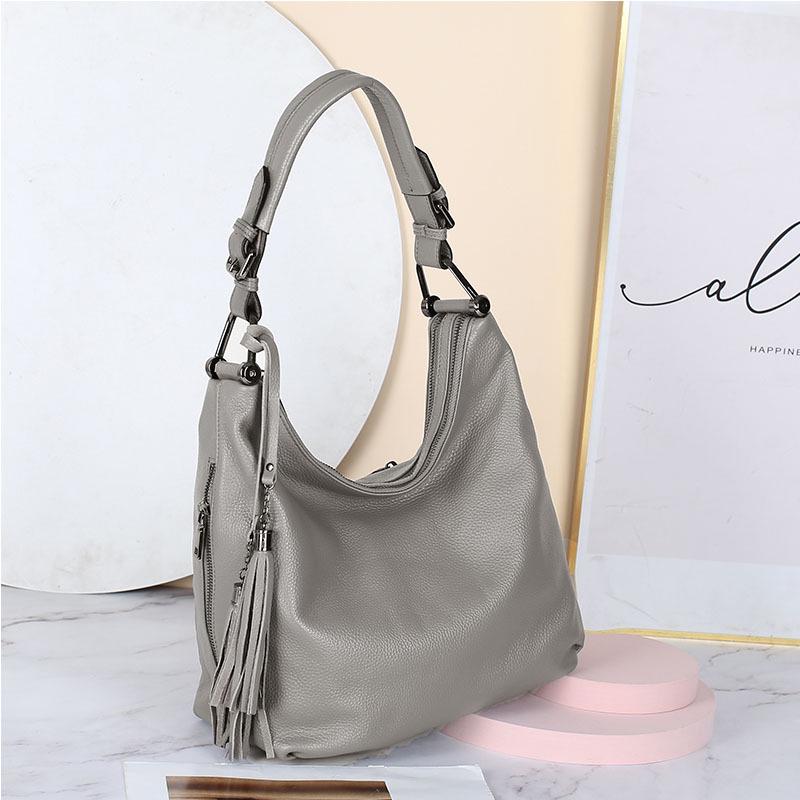 2025 New Women s Genuine Leather Cowhide Shoulder Bag with Tassel