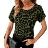 Army Green Leopard Print Crew Neck Short-sleeve T-shirt, European and American Style Loose Casual Women's Top, Direct Supply from the Manufacturer