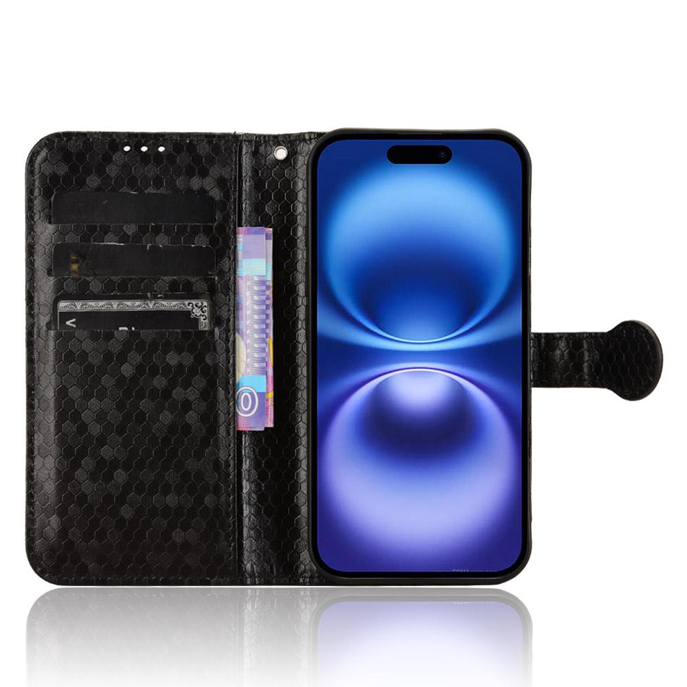 For iPhone 16 Wallet Case Dot Pattern Imprint PU Leather Phone Cover