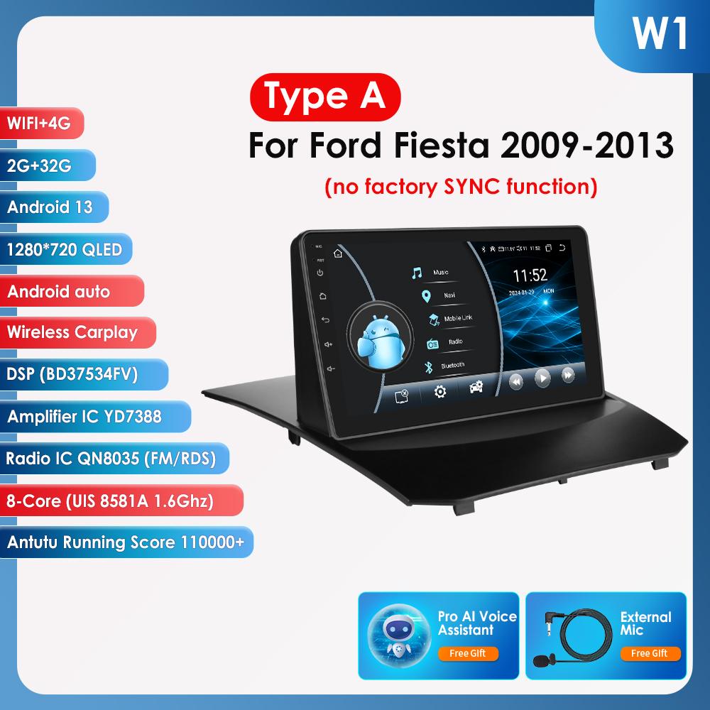 Hizpo 2din Android Autorádio pro Ford Fiesta 2009 - 2017 Autorádio Multimediální Přehrávač Videa GPS Navigace Hlavní Jednotka Carplay 4G WIFI Inteligentní DVR DSP