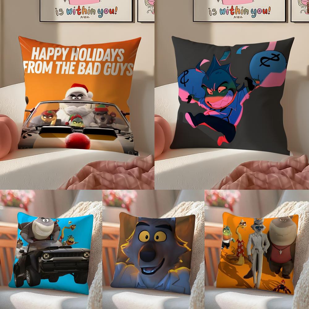 Funny Anime American Movie TThe Bad Guys Cushion Cover Pillowcase Short Plush Invisible zipper Room Sofa Cushion Cover