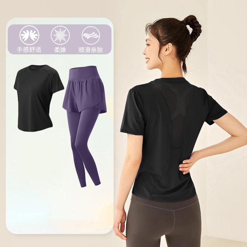 Tennis suit women's short-sleeved training clothes outdoor running quick-drying clothes thin badminton T-shirt fitness clothes