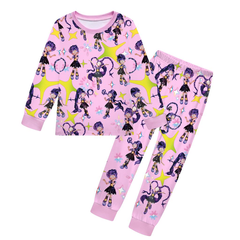

19767 Kids Girls Lily Lovebraids Bobi Time Printed Long Sleeves Top Trousers Pajamas Sleepwear Sets 130cm рожевий