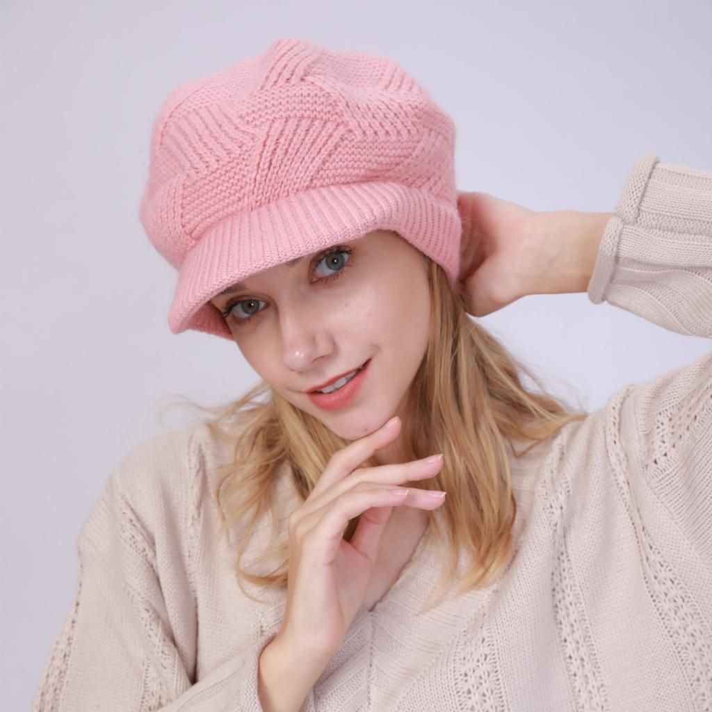 New Autumn and Winter Fleece Cap for Women Knitted Rabbit Fur Thread  Warm  Fashionable and Cold Proof Beret Hood
