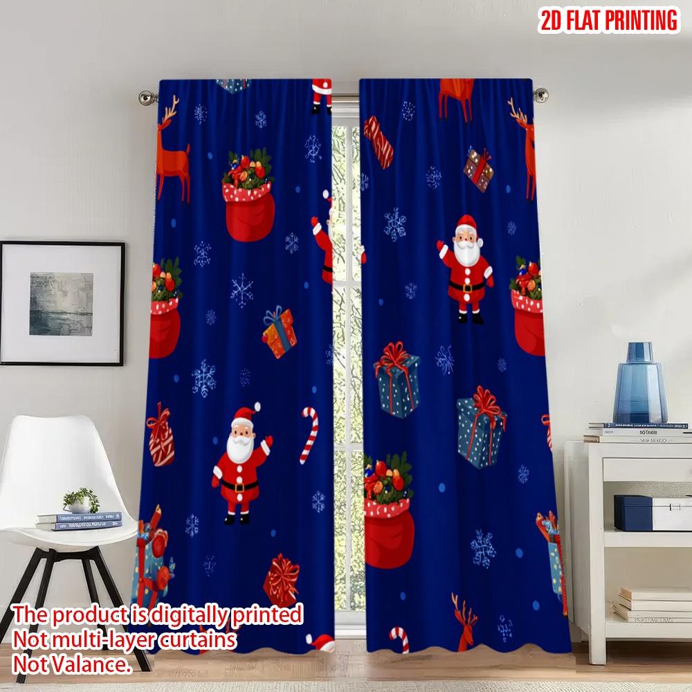

2pcs 2D flat printing Fashionable Christmas curtains Christmas Santa Snowflakes Gift Digital Printed Polyester Drapes Holiday 100*130 Rod Pocket 1pcs