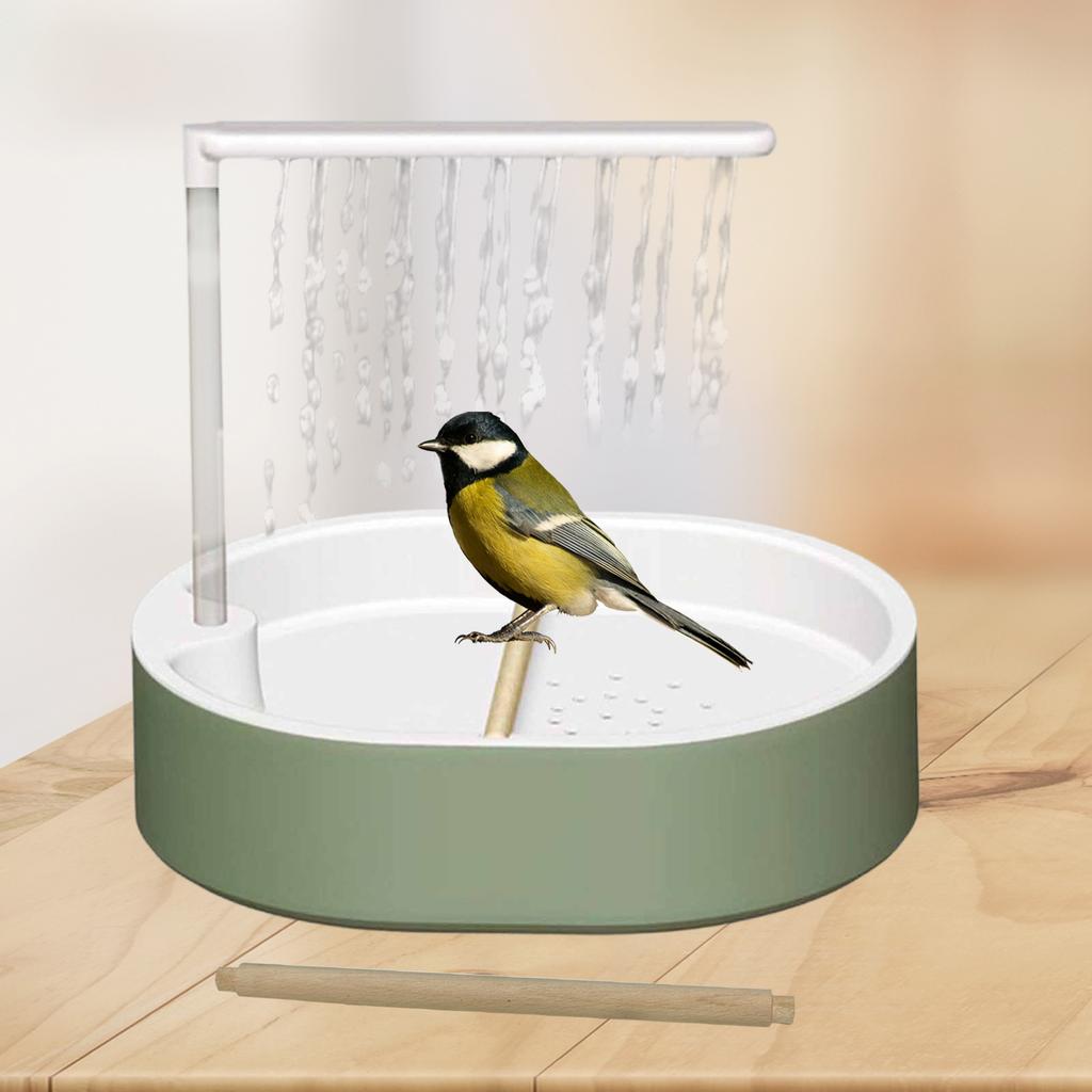 Bird Automatic Bath Shower with Wooden Perches Parrot Bathing Tub Container Cage Accessory for Cockatiel Lovebird Bird Supplies
