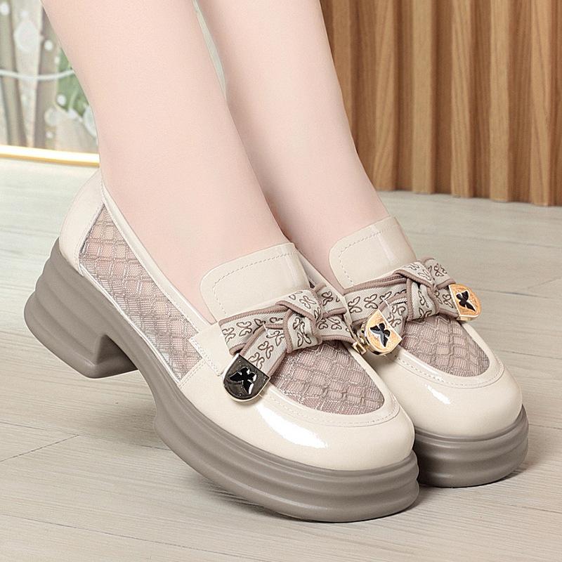 Fashion Casual Shoes For Women s Thin Hollow Mesh British Style Leather Shoes Versatile Thick Sole Women s Summer Single Shoes 34 3990₽