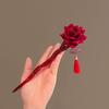 Retro Red Rose Hair Stick Elegant Bun Hairpin Festive New Year Atmosphere Women Hair Accessories