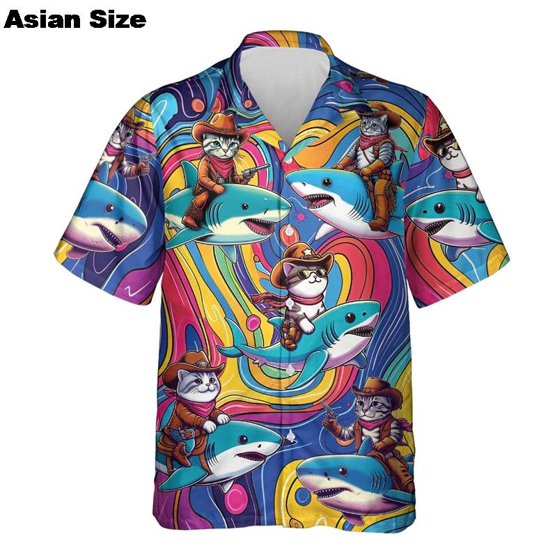 

Мужская гавайская пляжная рубашка с 3D-принтом, забавным котом, пиццей, тако, футболки с коротким рукавом, на пуговицах, праздничные рубашки Aloha, уличная одежда 2XL