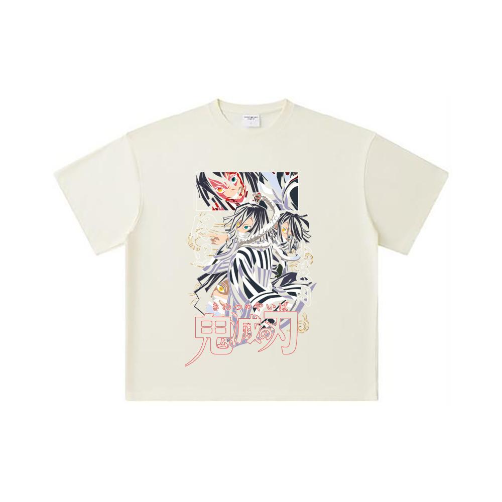 260 GSM Double Yarn 32 Count 100% Cotton Demon Slayer V95 Iguro Print Unisex Heavy Cotton T Shirt