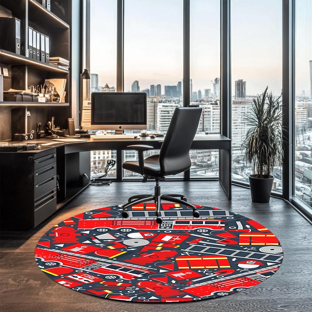 Fire Truck Printed Round Rug Carpet Chair Rug Area Rug Entryway Doormats,for Office Chair Living Room Bedroom Kitchen Room.