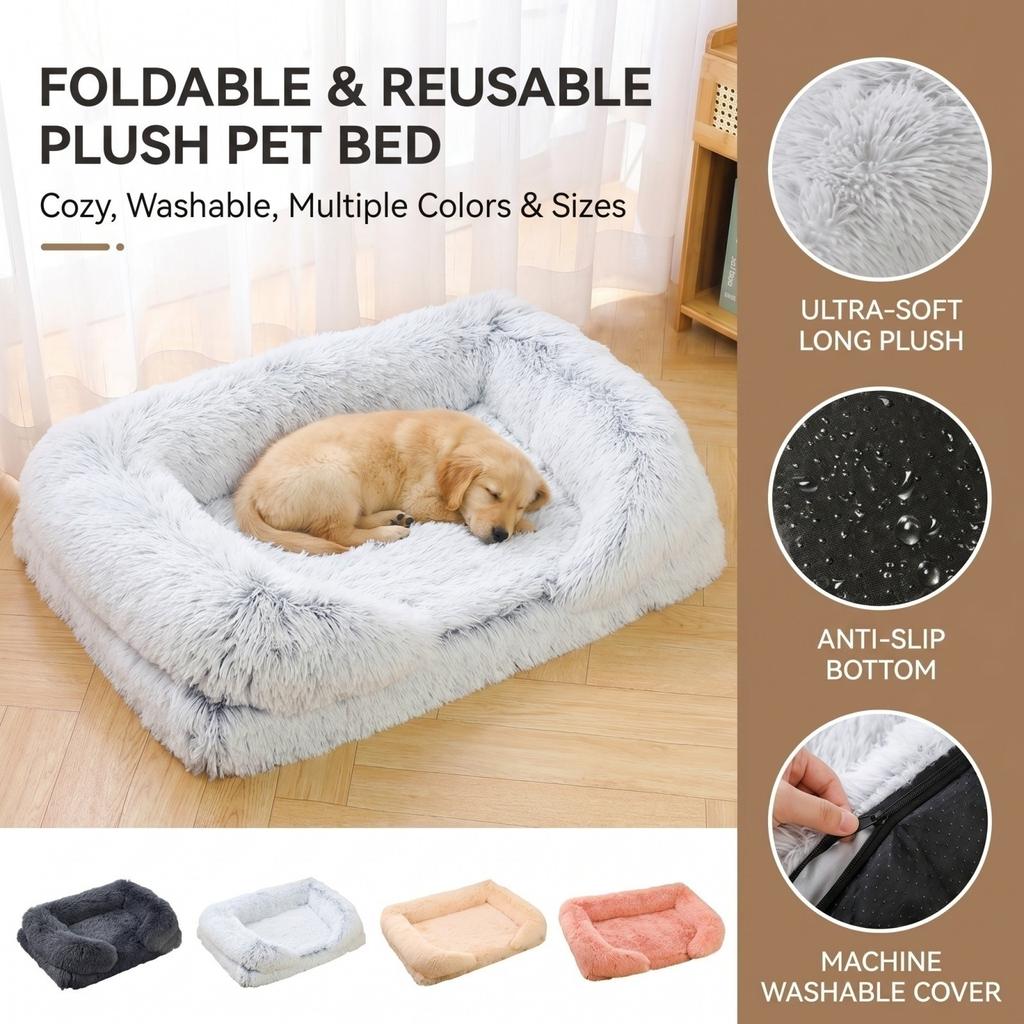 Winter Plush Memory Foam Pet Bed with Removable Cover
