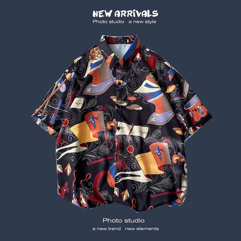 Camisa de Verano Coreana Retro Floral Holgada para Pareja - Top de Manga Corta para Hombre a la Moda