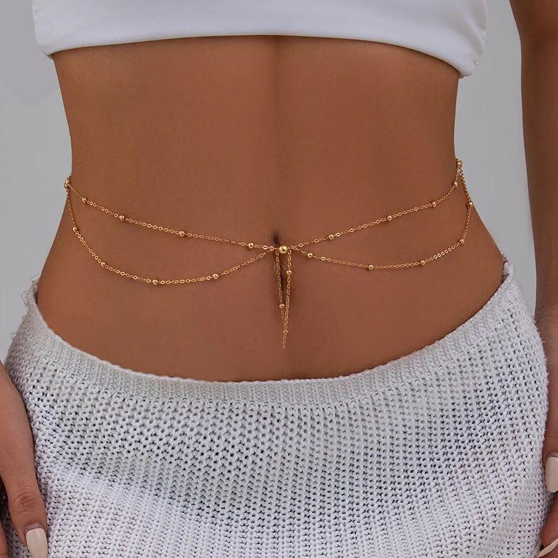 Ingemark Multilayer Tassel Beads Pendant Waist Belly Chain for Women Summer Bikini Sexy Belt Rave Festival Beach Body Zircon
