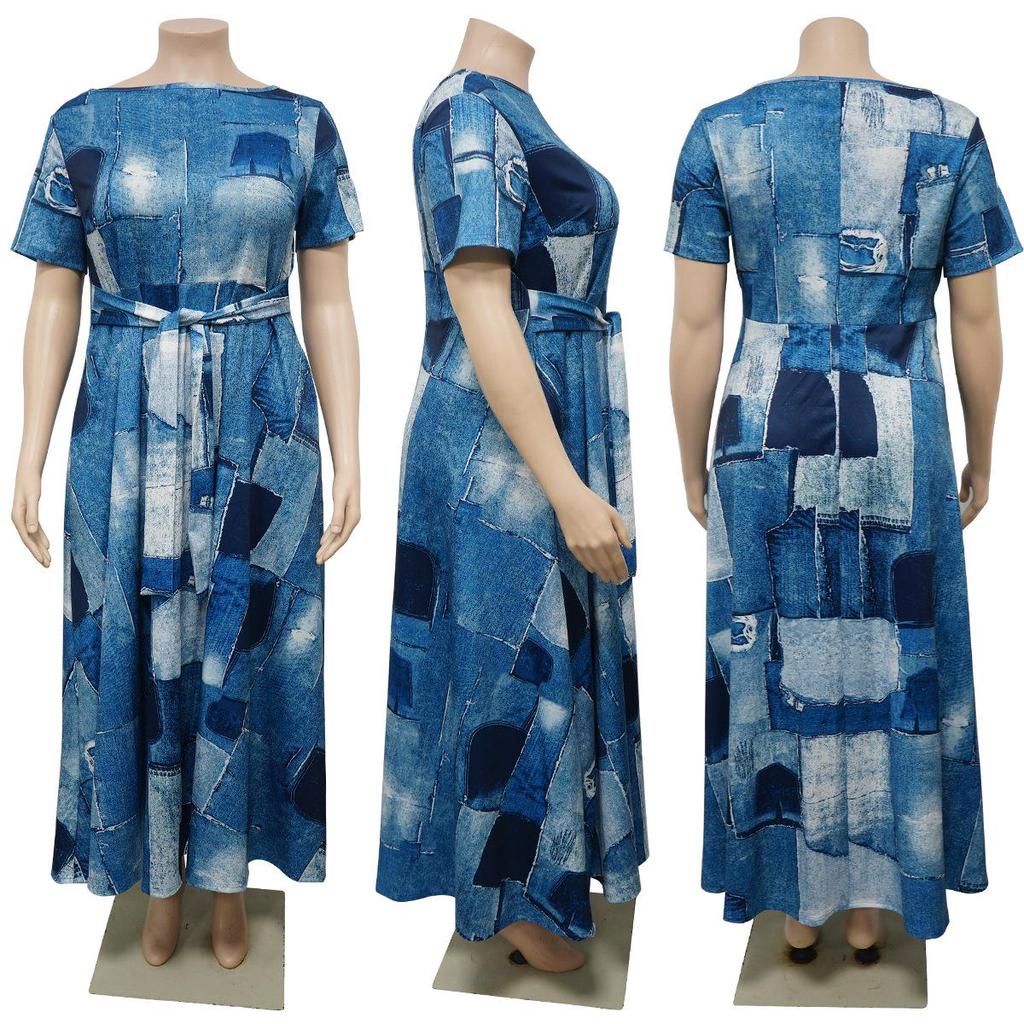 Women's Plus Size Elegant Lace-up African Long Dress - Spring/Summer 2024 Fashion