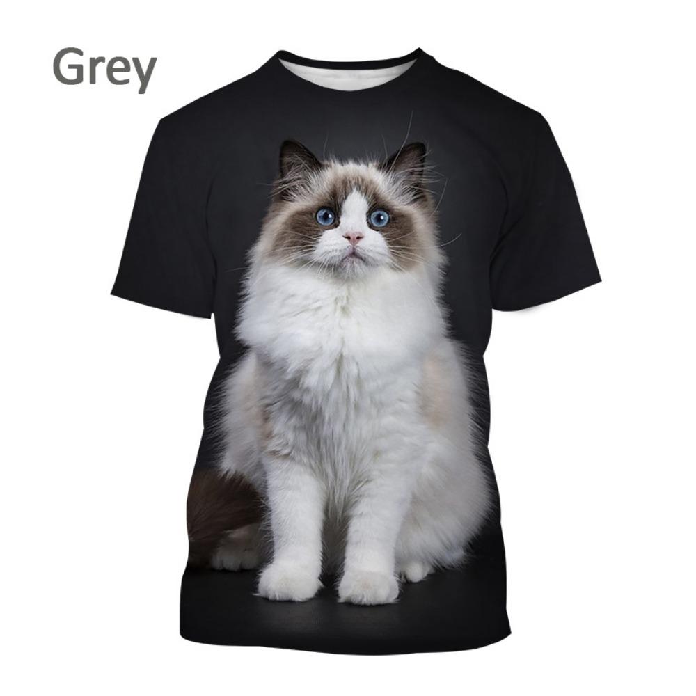 Women's T-Shirts Harajuku Cat Graphic Print 3D Tops Summer Short Sleeve Casual Tees Kawaii Animal T Shirt