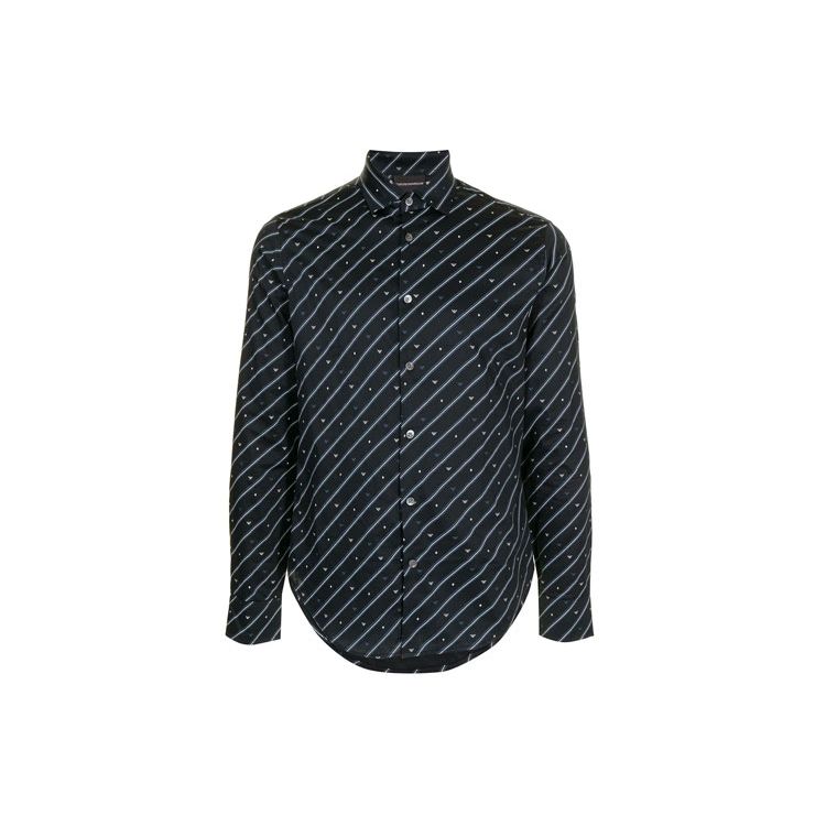 Emporio Armani FW21 Logo Print Striped Long Sleeve Shirt Men shirts Blue 3K1CC1-1NXTZ-F952 S