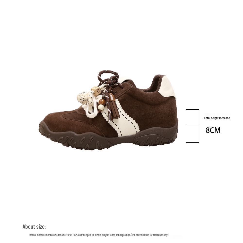 

Su Yinyin Women s 8cm Lift Suede Sneakers with Two-Tone Laces and Thick Sole for Fall/Winter 38 кавовий