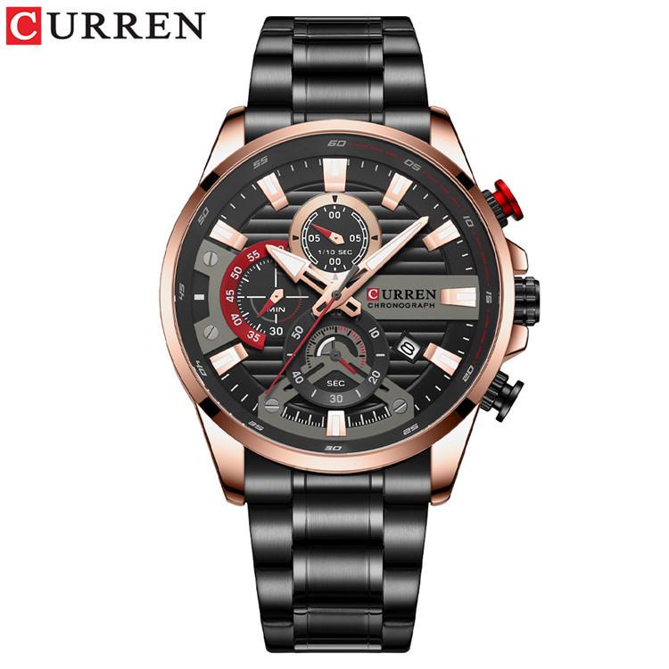 Curren Men's Multifunctional Waterproof Quartz Watch with Calendar and Large Dial Steel Band.