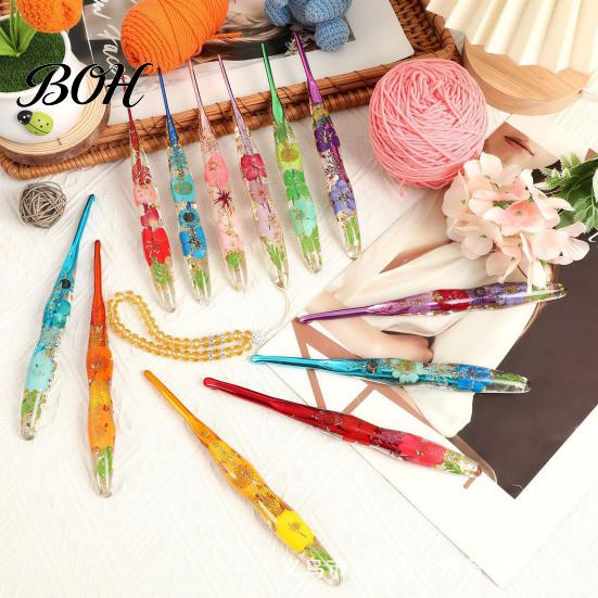 Waterproof Crochet Hook Resin for Beginners, Crocheting Lovers, 2.0mm-8.0mm Ergonomic Smooth Surface with Long Floral Handle Blankets, Dolls, Shawls,