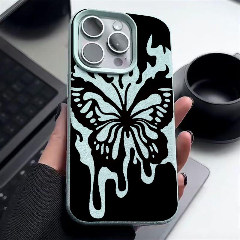 Kožené pouzdro s motýlím vzorem a texturou pro iPhone 16 Pro 15 14 13 12 Pro Max, nárazuvzdorné, matné, tenké, jednobarevné, TPU, měkké, proti pádům