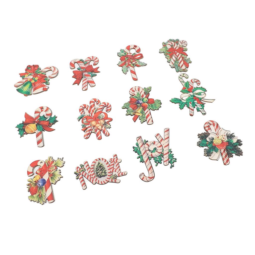 36pcs Xmas Candy Cane Hanging Decorations Cute Patterns Bright Colors Wood Candy Hanging Ornaments F