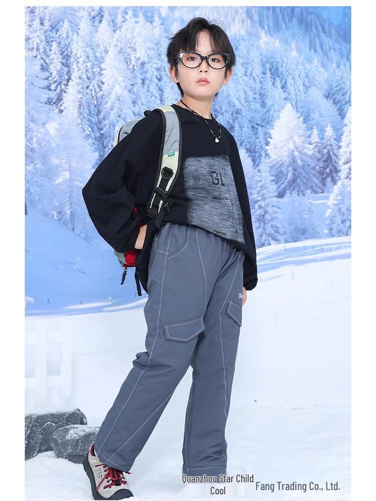 Jungen Winter Fleecegefütterte Baumwollhosen: Winddicht, Warm, Wasserabweisend Locker sitzende Sporthose