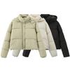 Womens Hooded Short Cotton Puffer Jacket Casual Loose Fit Winter Warm Coat Black White Mint Green