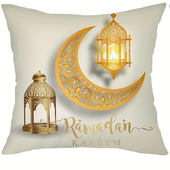 Golden Eid Mubarak Moon Cushion Covers Square Elegant Printed Zipper Closure Pillow Core Living Room Chair Sofa Bedroom Decora