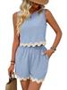Women's Sleeveless Romper Shorts Set with Wave Hem in 6 Colors