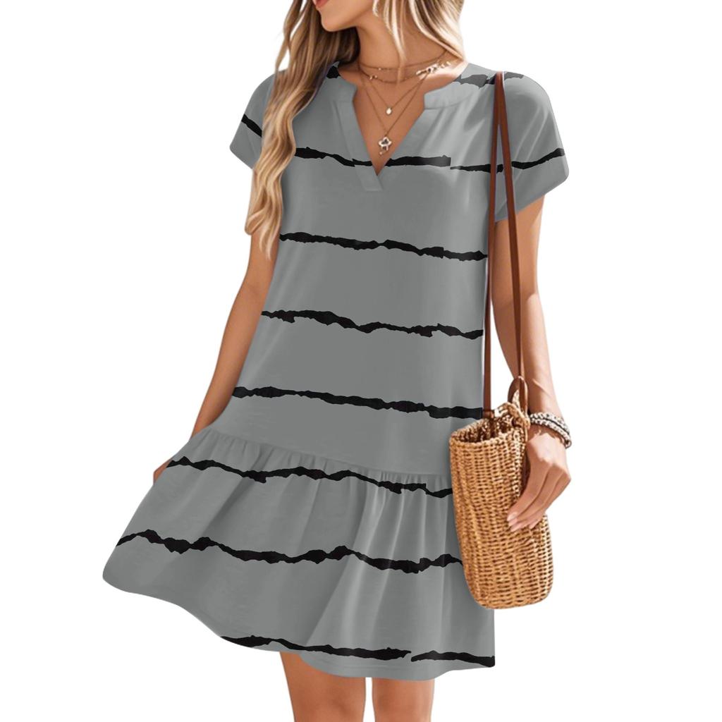 Women's Dresses Short Sleeve V-Neck Floral Printed Loose Casual Temperament Beach Dresses