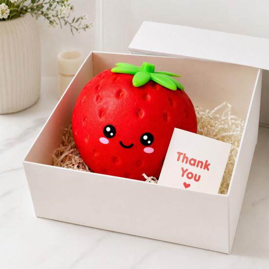 Portable Stress Reliever Cartoon Strawberry Relief Toy Giant Squeeze Fake Safe Toy Fruit Sensory Fidget for Home Office School Adult
