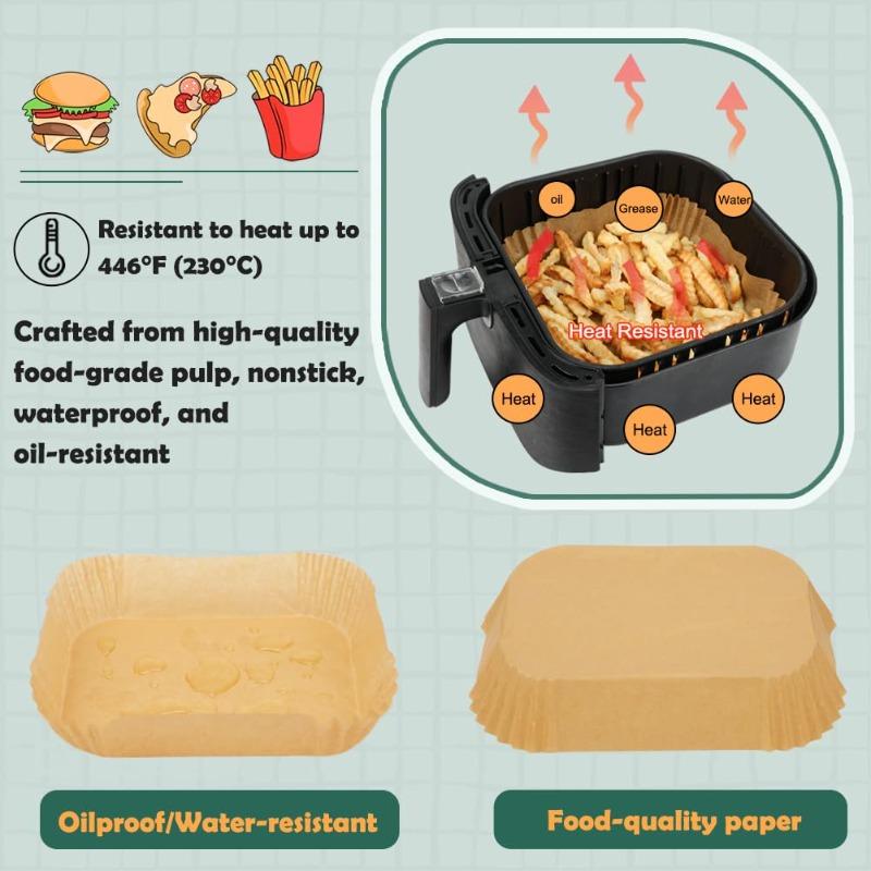 100pcs Large Air Fryer Parchment Liners - Non-Stick High Heat Resistant Disposable Sheets, Ruffled Edges for Ovens/Microwaves