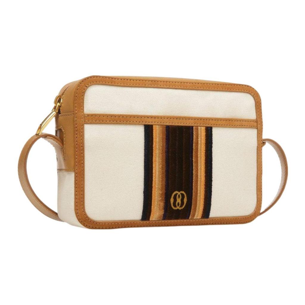 Bally Gare Striped Suede Embroidered Logo Zipper Closure Fabric Crossbody Bag Men Bags Beige 6304838