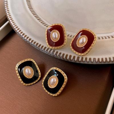 Vintage Red Black Oil Earrings For Women Piercing Ear Jewelry Korean Female Hanging Earring Lovely Kolczyki Gift